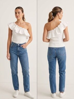Gaudi' White One-Shoulder Ruffle Top